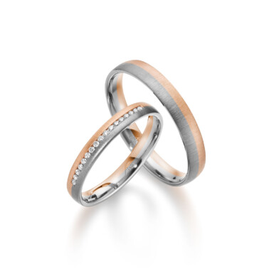 Eheringe zweifarbig Rotgold Weissgold Brillantreihe