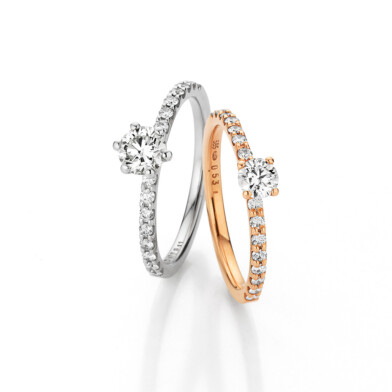 Solitärringe in Rotgold und Platin